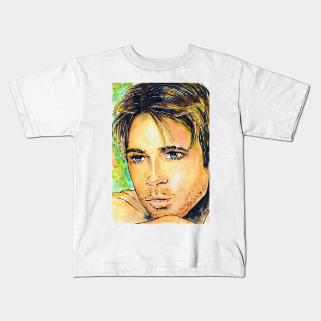 Brad Pitt Kids T-Shirt by Svetlana Pelin